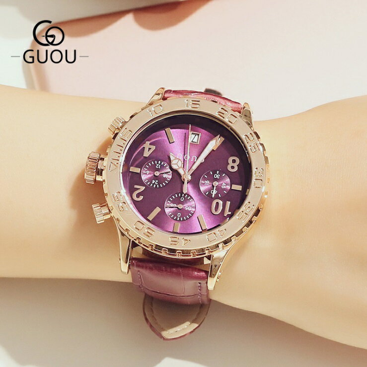 時計のプレゼントを贈る GUOU レディース 女性用 腕時計 時計 エレガント ウォッチ ラインストーン石使用クォーツ アクセサリー 革ベルト ラッピング無料 かわいい おしゃれ ゴールド ブレスレ…