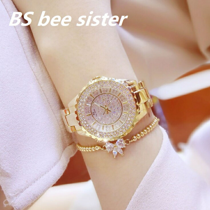 時計のプレゼントを贈る BS bee sister 腕時計 時計 レディース 女性用 ウォッチ セレブ ゴージャス ダイヤモンド 人気 クリスタル ガラスカット アクセサリー かわいい おしゃれ ゴールド ブ…