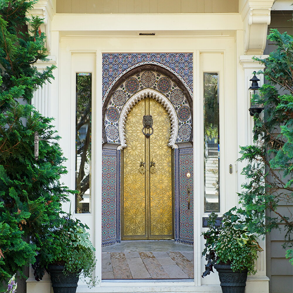 『最大20%OFFクーポン』『貼ってはがせる ドア用ウォールステッカー』防水シート 壁紙 モロッカン 北欧 おしゃれ 玄関 室内 カフェ風 DIY インテリア