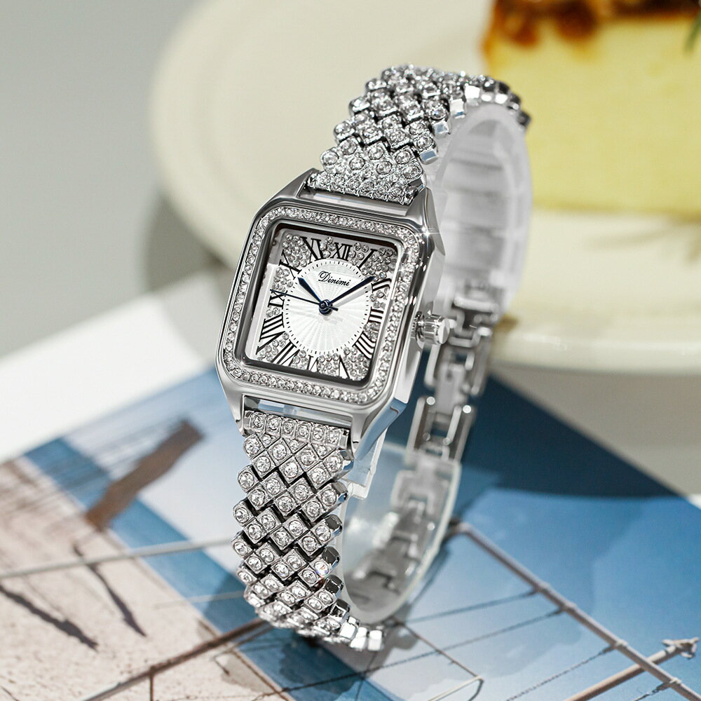 時計のプレゼントを贈る Dimini レディース 女性用 腕時計 ウォッチ ラインストーン石使用 ダイヤモンド クォーツ アクセサリー ラッピング無料 かわいい おしゃれ シルバー 77022