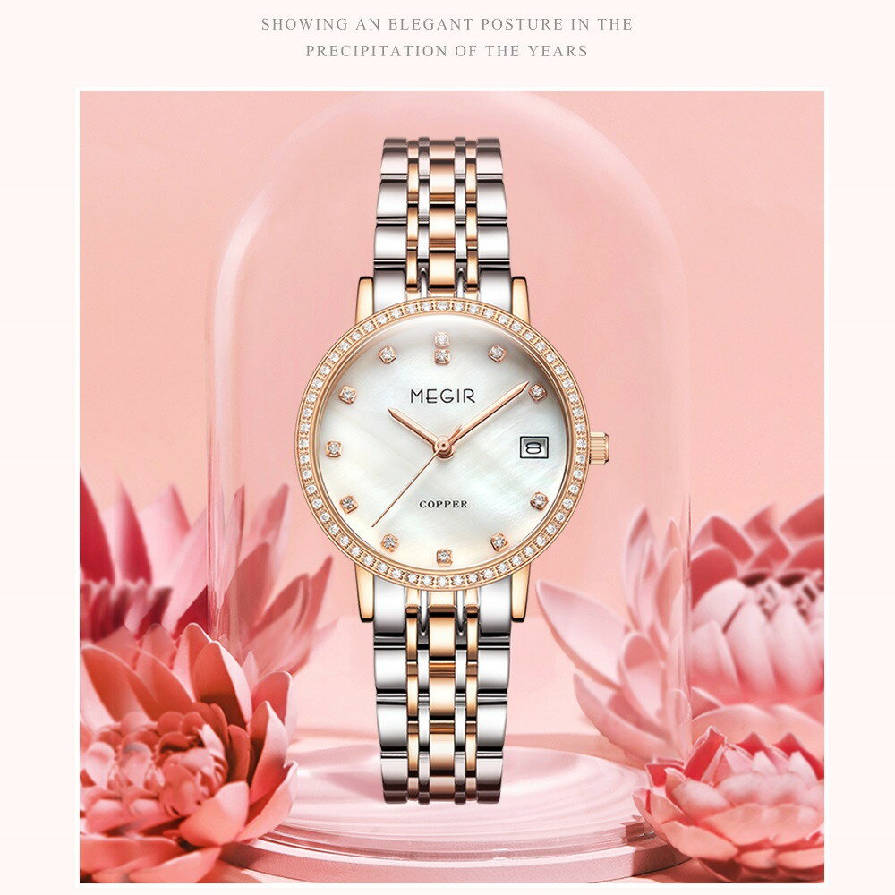Megir 腕時計 時計 レディース 女性用 ウォッチ アクセサリー かわいい ゴールド ブレスレット カレンダー 円形