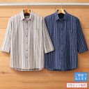 【メーカー直販】 楊柳7分袖シャツ 麻混 ストライプ 2色組 メンズ 紳士 シニア プレゼント 60代 70代 80代 ギフト ラッピング無料