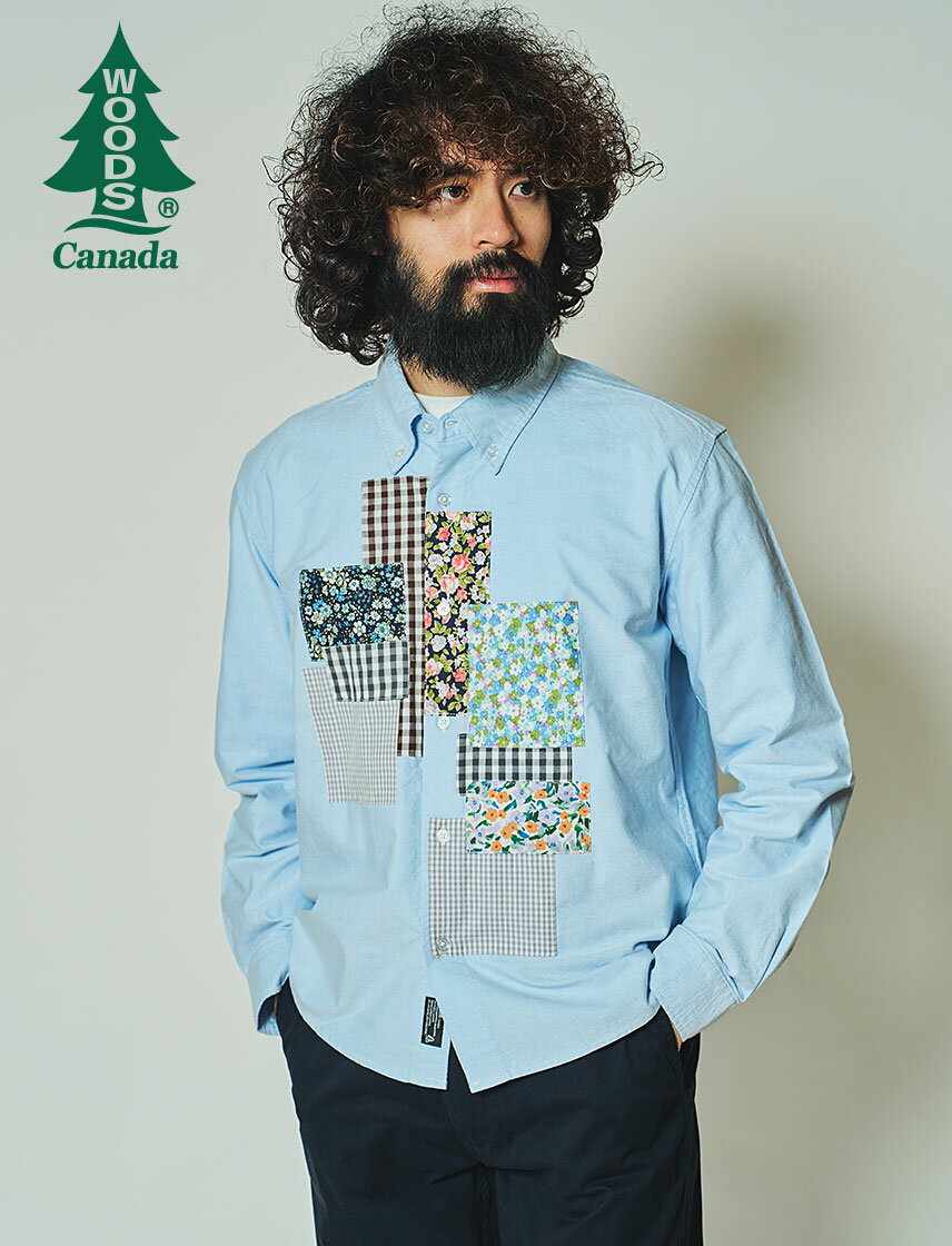 【公式】 WOODS パッチワークオックスフォードBDシャツ メンズ レディース アウトドア ウッズ