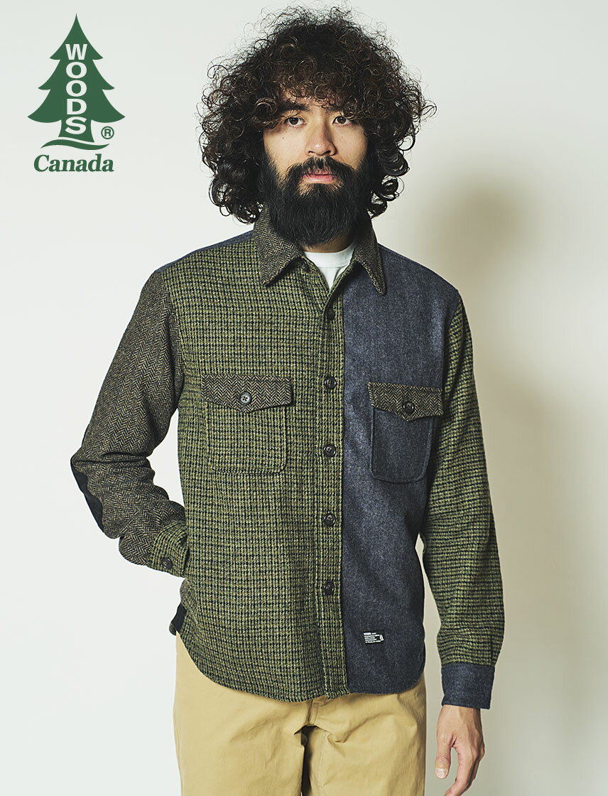 【公式】 WOODS 切り替えツイードCPOシャツ メンズ レディース アウトドア ウッズ