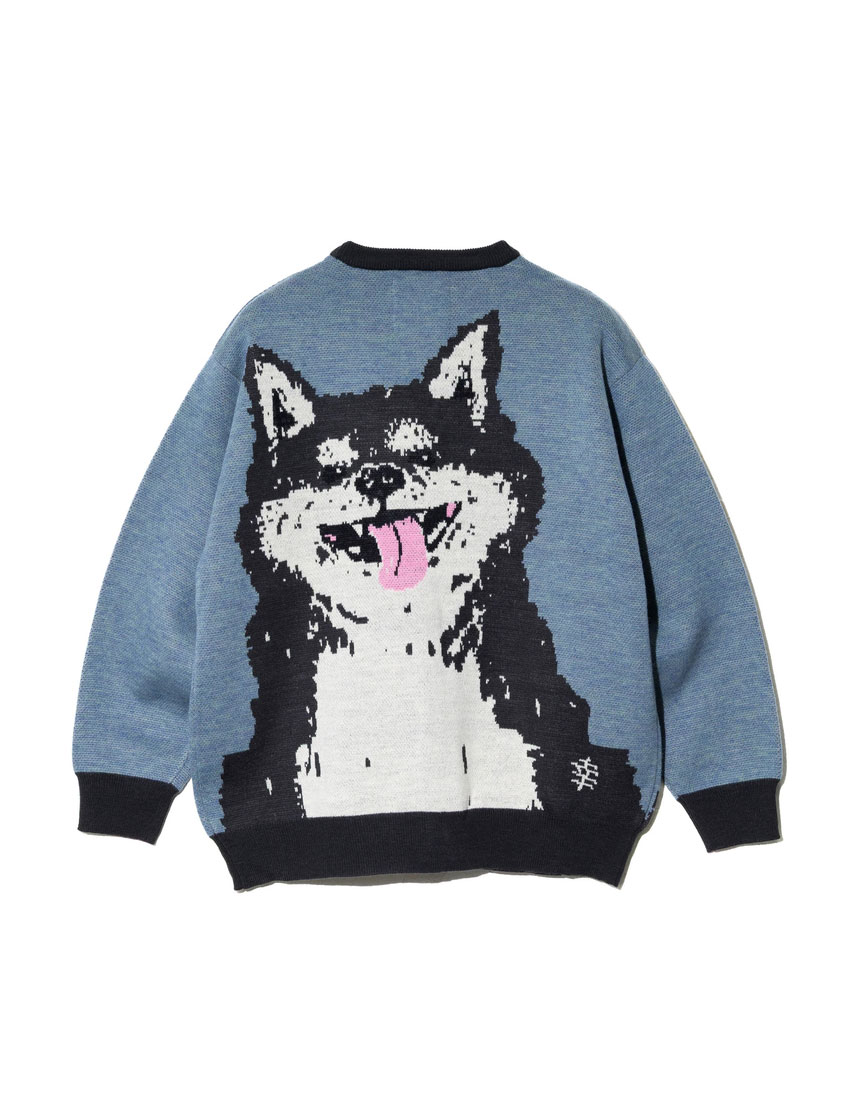 【go slow caravan】 笑う柴犬 IMPACTジャガードニットカーディガン メンズ レディース ゴースローキャラバン