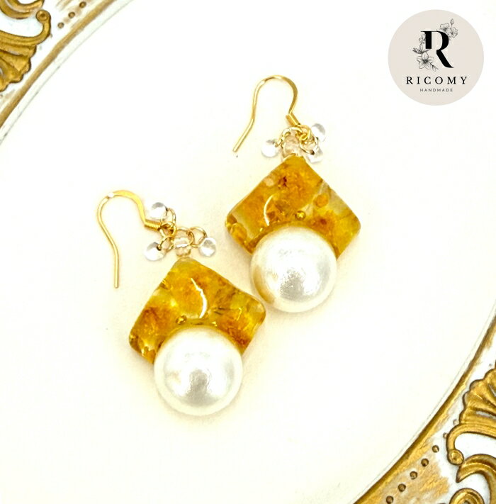 Cubic Zirconia - ハンドメイド　ピアス　ドライフラワー　レジン　サージカルステンレス