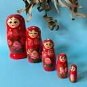 【USED】マトリョーシカ 5体セット エストニア 赤 花 人形 民芸 工芸 木製 置物 スーベニア お土産 ロシア 伝統 美術 アート 置物 雑貨 飾り【海外直輸入USED品】(3)