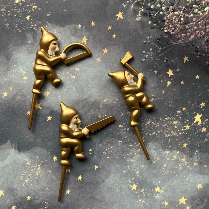 ドワーフ ケーキピック 3本セット ゴールド 小人 サンタ ニッセ トントゥ トムテ きこり クリスマス ケ..