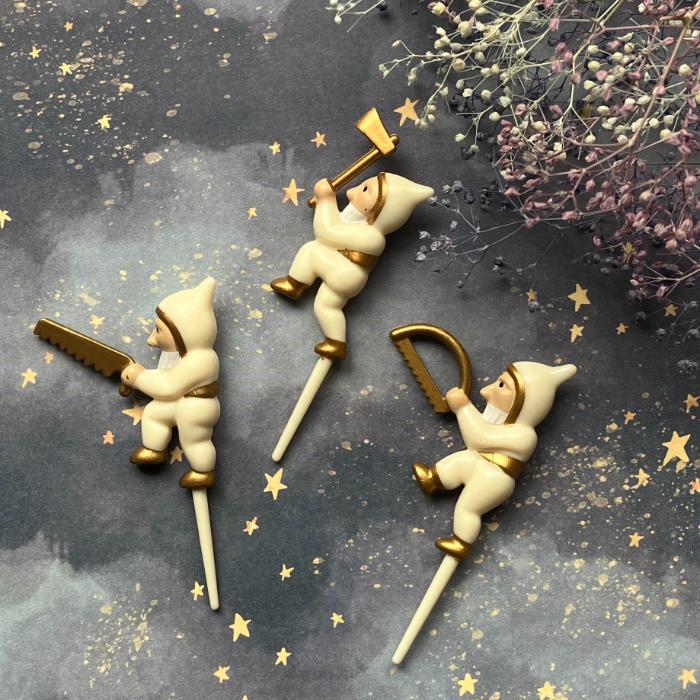 ドワーフ ケーキピック 3本セット ホワイト 小人 サンタ ニッセ トントゥ トムテ きこり クリスマス ケ..