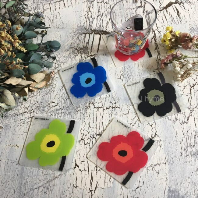 【USED】 marimekko unikko コースター ブルー レッド ブラック ライム マリメッコ ウニッコ 【海外直輸入USED品】