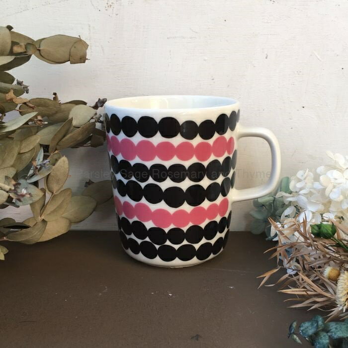 marimekko RASYMATTOマグカップ ブラック ピンク マリメッコ ラシィマット フィンランド