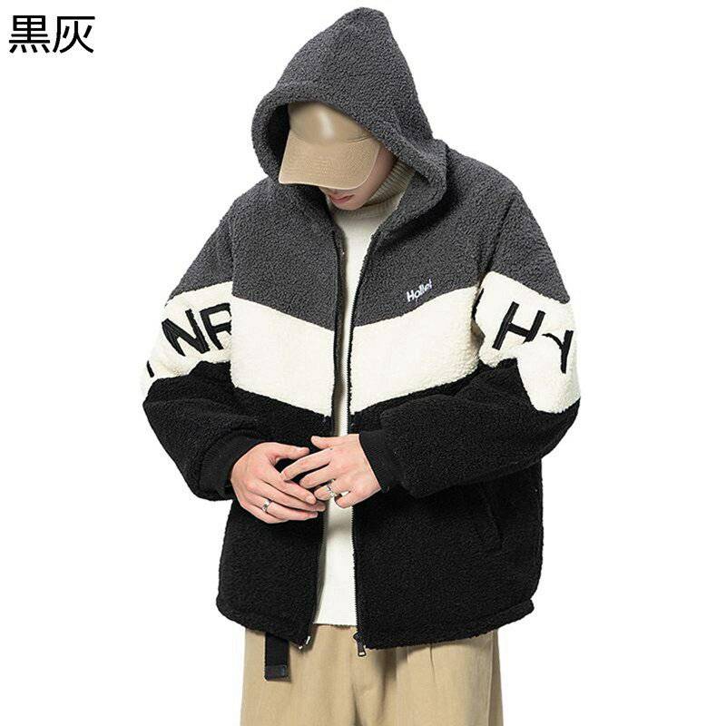 ボアコート フード付き メンズ ポーラー フリース M-4XL ボアジャケット 切り替え パッチワーク風 アウター フリース フルジップジャケット 暖かい 保温 防寒 防風 秋 冬服 ストリート系 ヒップホップ