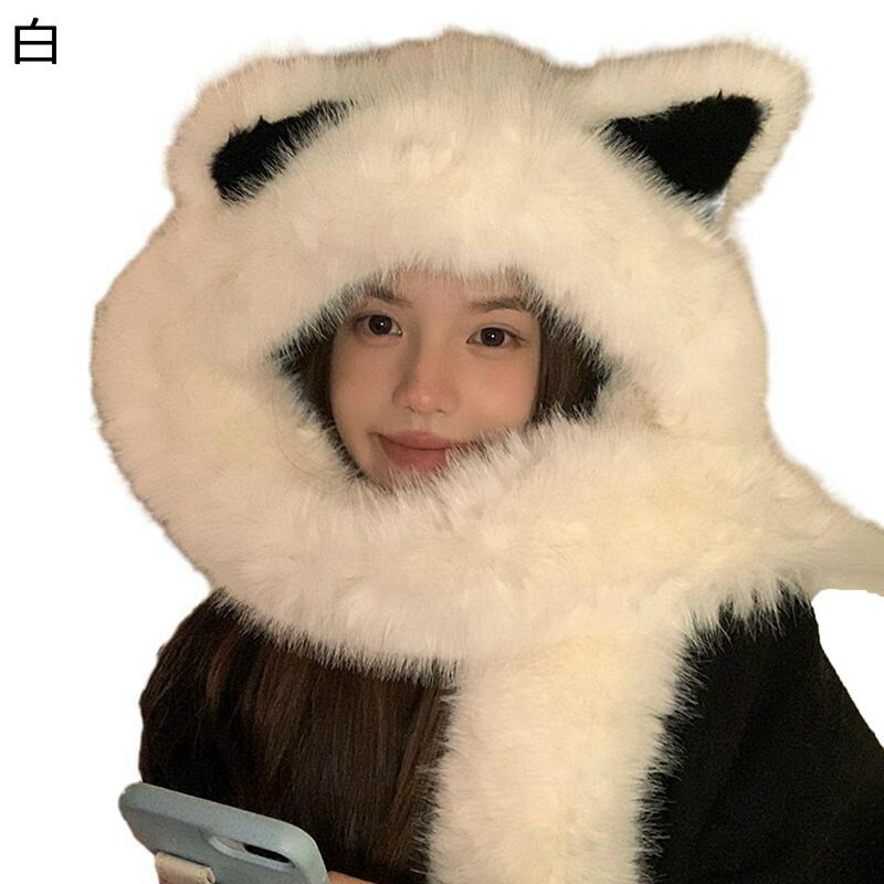 マフラー 3in1 手袋 レディース キツネの耳 帽子 一体型 萌え萌え 可愛い 秋冬物 防寒対策 多機能 耳付き ミント 厚手 ふわふわ 柔らかい 小顔効果 アニマル帽子 スカーフ 通勤通学 ギフト 韓国風