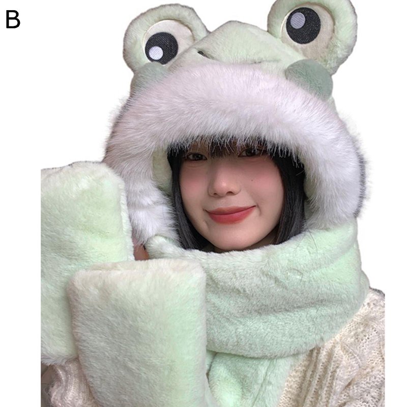 3in1マフラー 手袋 パンダ ぬいぐるみ帽子 熊の耳 うさぎの耳 フード付き レディース用 防寒対策 3点一体マフラー キュート 可愛い 一体化 スヌード ふわもこ ソフト 厚手 感謝祭 旅行 おみやげ