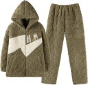 パジャマ メンズ 冬 裏起毛 温かい 長袖 フード付き ファスナー もこもこ 裏ボア キルティング ルームウェア 上下セット 部屋着 厚手 3重保温 防寒 大き...