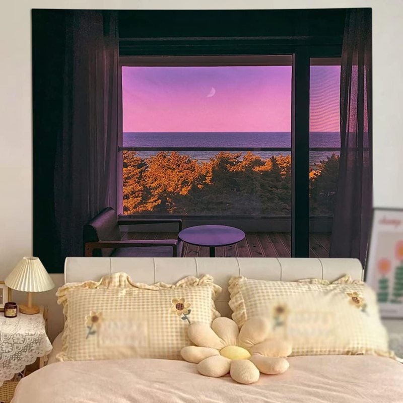 おしゃれ タペストリー 壁掛け 窓開け 開放感風景画 インテリア雑貨 壁掛け カーテン 壁飾り 新築祝い プレゼント 多機能 マルチカバー カラー 丸洗い 防ダニ 布ポスター 間仕切り 100*75c