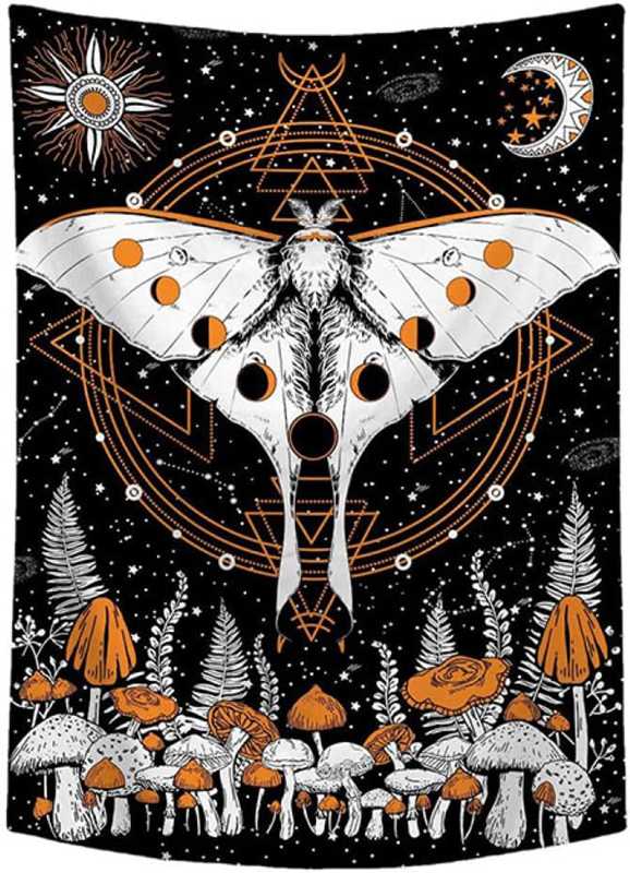 太陽と月 タペストリー 大判 95x73A 蝶 星座 サイケデリックタペストリー ブラックとホワイト ミスティックタペストリー 壁掛け 寮 部屋 ホームインテリア 雑貨 新築お祝い テーブルクロス ウ