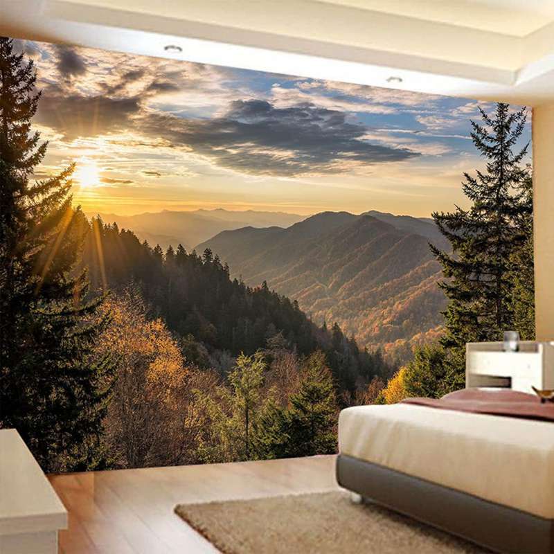 タペストリー 大判 森の光 タペストリー おしゃれ 自然風景 大判 壁掛け カラー 風景画タペストリー 新緑の並木 多機能壁掛け モダンなアート 布ポスター 模様替え 部屋 窓 カーテン 95x73c