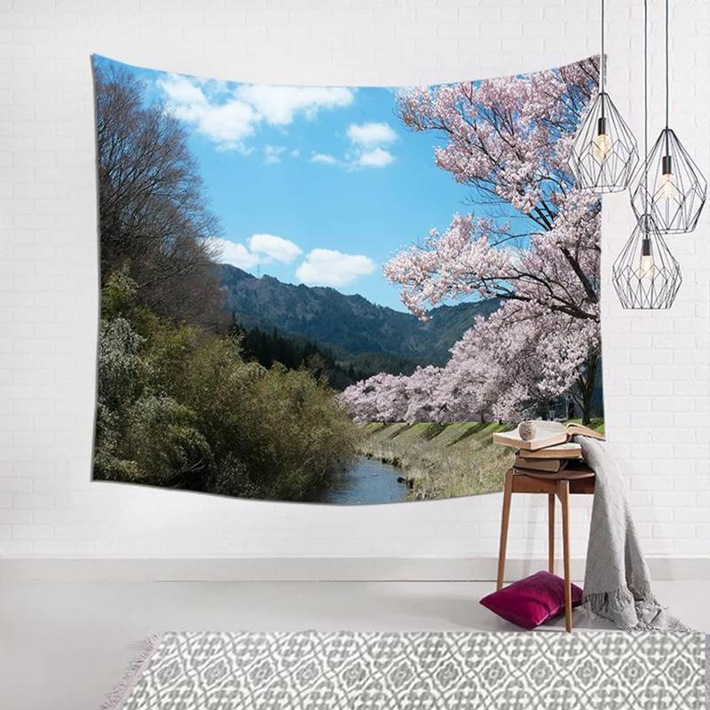 タペストリー 自然風景 桜並木 インテリア 雑貨 おしゃれ壁掛け 風景 景色 絶景 桜タペストリー 大判 癒し 部屋飾り マルチカバー カラー オンライン飲み会 背景布 壁飾り インスタ映え 95*7