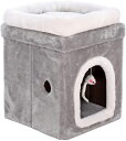 ペット用ベッド 猫用ベッド レジャー 犬ベッド おもちゃ S 31*31*42CM 猫の穴 猫のジャンプ台 猫見晴らし台 折りたたみ式 ドーナツペットベッド ペットクッション グレー 柔らかい ぐっす
