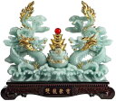 龍 置物 雙龍聚寶 玉石龍風水グッズ 金運アップ 生意?隆 商売繁盛 財産運 幸福 成功 プレゼント 贈り物 (Size : 22.5*20*7.5cm)