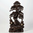 木彫りの置物【招財樹 金のなる木】黒檀 天然木 風水アイテム インテリア 金運祈願 開運 商売繁盛祈願 パワーストーン お礼 新年 贈り物 (高さ27 cm)