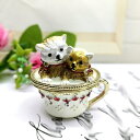 コーヒーカップ かわいい犬 合金製 ジュエリー収納 ジュエリーボックス トリンケットボックス 動物彫像 アクセサリーボックス 女性 女の子 置物 装飾 小物入れ 収納 ギフト 誕生日プレゼント 母の日