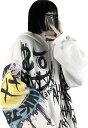 パーカー レディース 落書き柄 パンク ガーリー プルオーバー フード付き 髑髏 スカル バラ ゴシック スウェットパーカー 春服 長袖 お洒落 ゆったり bf...