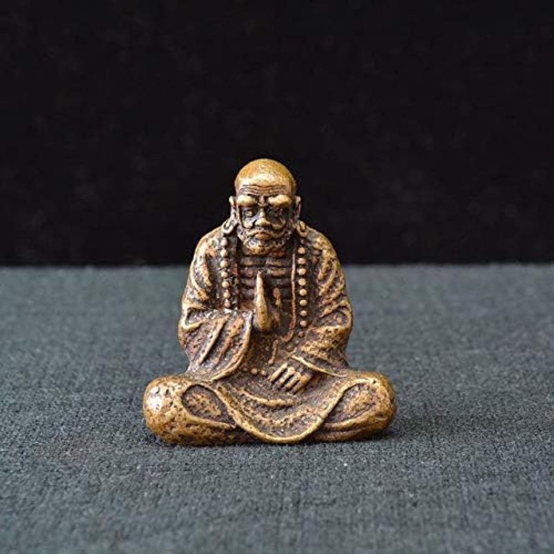 ヴィンテージ真鍮像、ミニチュア真鍮置物、中国風水、アンティークブロンズ仏像ダルマ銅置物ミニチュア..