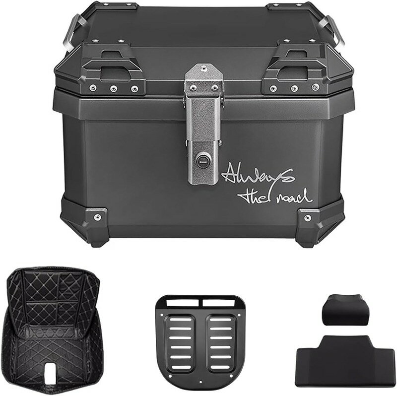トップケース バイク リアボックス 36L/45L/57L大容量 炭素鋼取り付けベース付き 着脱も簡単 旅行 キャンプ 防水バイク用リアボックス バックレスト付き ダークグレー (36 L)