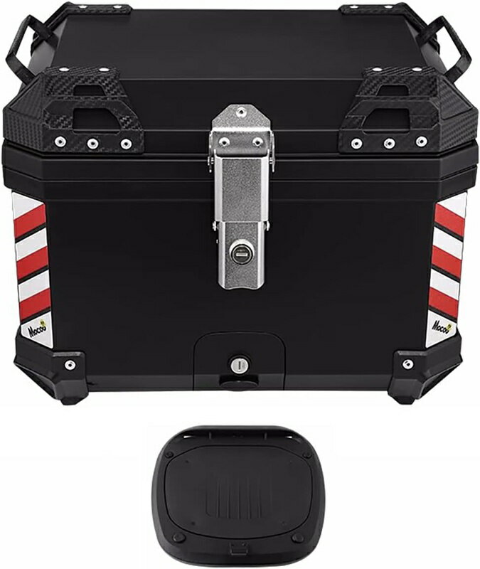 リアボックス バイク用リアボックス 45L大容量 トップケース 取り付けベース付き キーロック可能 汎用 ツーリング/キャンプ/通勤等 (A-ブラック)