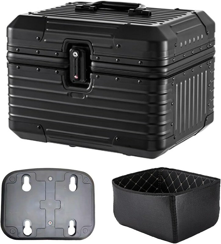 トップケース バイク 28L/35L/40L リアボックス 取り付けベース付き 着脱も簡単 旅行 キャンプ アルミニウム合金 防水バイク用リアボックス ブラック (40L（ブラック）)