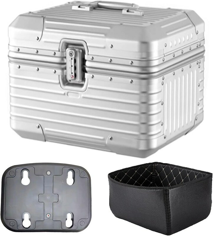 トップケース バイク28L/40Lリアボックス 取り付けベース付き 着脱も簡単 旅行 キャンプ アルミニウム合金 防水バイク用リアボックス シルバー (40L（シルバー）)