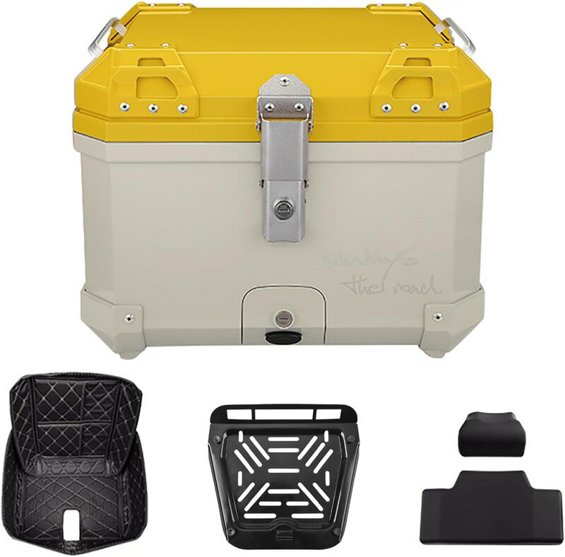 トップケース バイク リアボックス 45L 着脱も簡単 ツートーン ABS製 炭素鋼取り付けベース付き バックレスト付き 2色カラーフル オシャレ ツーリング (イエロー)