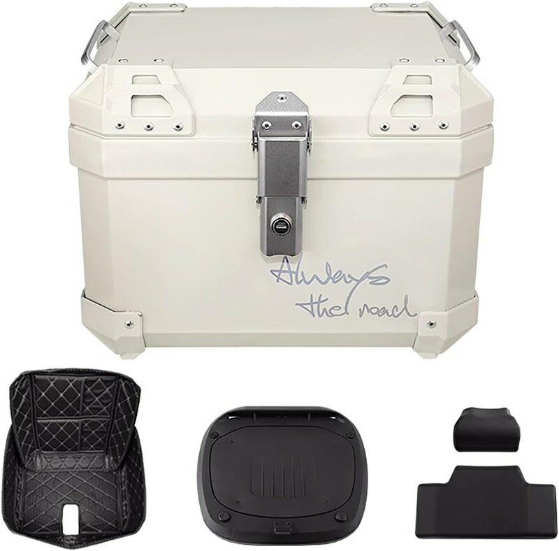トップケース バイク リアボックス 36L/45L/57L大容量 取り付けベース付き 着脱も簡単 旅行 キャンプ 防水バイク用リアボックス バックレスト付き ホワイト (36L)
