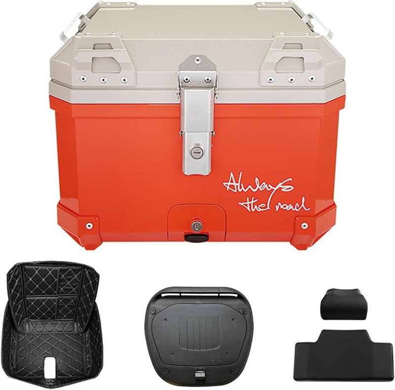 トップケース バイク リアボックス 45L大容量 着脱も簡単 ツートーン ABS製 バックレスト付き 2色カラーフル オシャレ ツーリング (オレンジ)