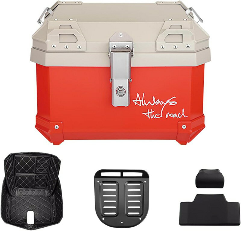 トップケース バイク リアボックス 36L 着脱も簡単 ツートーン ABS製 炭素鋼取り付けベース付き バックレスト付き 2色カラーフル オシャレ ツーリング (オレンジ)