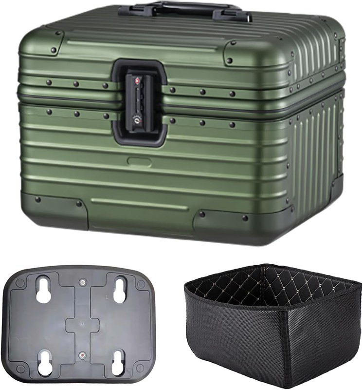 トップケース バイク 35L/40L リアボックス 取り付けベース付き 着脱も簡単 旅行 キャンプ アルミニウム合金 防水バイク用リアボックス グリーン (35L（グリーン）)