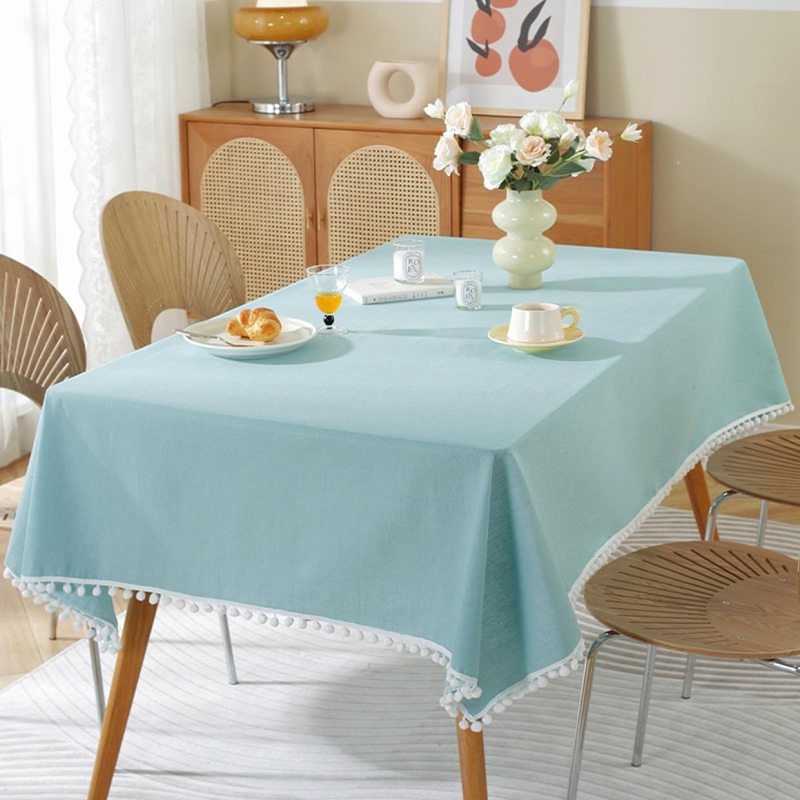 フリル付きリネンテーブルカバー 長方形 19 お手入れ簡単 速乾 60X60cm 多用途 装飾 刺繍 おしゃれ ずれにくい テーブルカバー テーブルクロス 無地 アウトド キャンプ用 シンプル リン