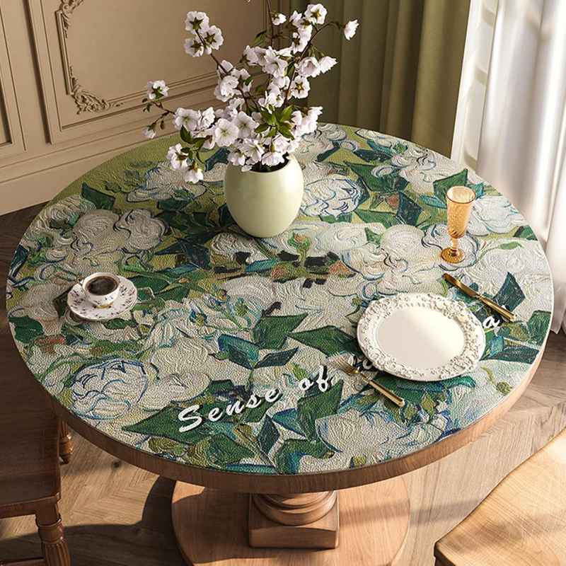 円形 テーブルクロス PUレザー 北欧 花柄 直径60cm テーブルカバー 防水 撥水 防塵 家庭 オフィス キッチン テーブルマット おしゃれ 滑り止め 清潔容易 手入れ簡単 汚れにくい デスクマッ