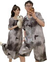 ジュタオピン ペアパジャマ シルク パジャマ メンズ 春 夏 ルームウェア レディース おしゃれ ペアルック パジャマ カップル 部屋着 半袖 結婚祝い 誕生日 記念日 プレゼント ワンピース シンプ(4)