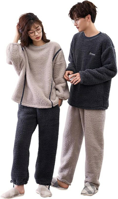 ジュタオピン ペアパジャマ 冬 ペアルック パジャマ メンズ もこもこ ルームウェア カップル パジャマ 秋冬 ペア パジャマ 長袖 ルームウェア ペア モコモ...