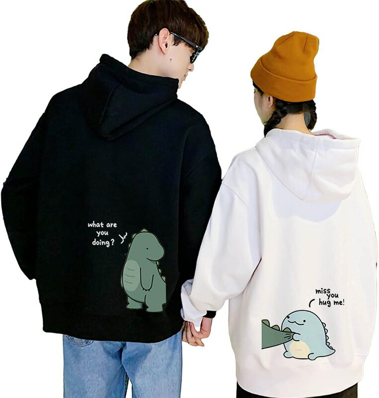 ジュタオピン ペアルック tシャツ パーカー カップル レディース パーカー 長袖 秋 冬 お揃い コーデ メンズ トレーナー ゆったり カジュアル 大きいサイズ 男女兼用 可愛い 恐竜 S L LL