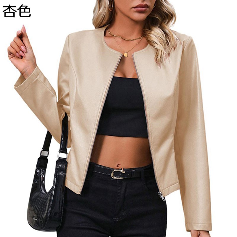 PUレザージャケット レディース 皮革ジャンパー ジップ ライダースジャケット カジュアル ファッション アウター トップス 無地 ゆったり ショート丈 長袖 キレイめ エレガント 春秋 デイリー 普段着 祭り