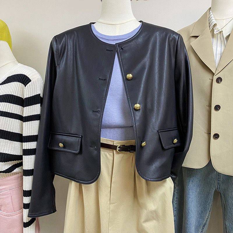 フェイクレザー レザージャケット 韓国 レディース PU革ジャン おしゃれ 防寒防風 ブルゾン 長袖 ヴィンテージ おしゃれ 秋冬 春 無地 シングル 丸い襟 ボタン ポケット 女性用 柔らかさ