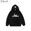 パーカー メンズ 長袖 英語柄 星 ペアルック フード付き ジップアップパーカー スウェットパーカー ドローストリング付き 春秋冬服 アウター コート ビックシ...