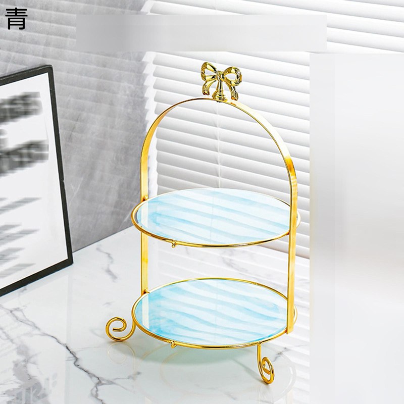 ケーキスタンド ケーキディスプレイスタンド お菓子皿 2段 セラミック かわいい ケーキデコレーションツール 陳列台 デザートスタンド コンパクト フルーツ パーティー用 誕生日 宴会テーブル 蝶結び