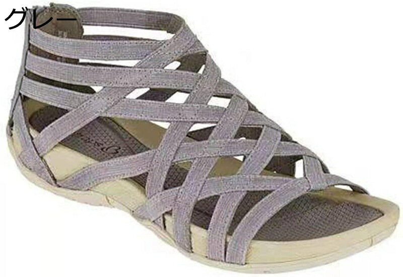 ストラップサンダル 22.5-26.5cm クロス 欧米風 レディース ビーサン 厚底ソール バックジッパー 欧米風 大きいサイズ 総柄 透かし彫り 通気性 美...