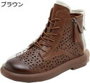 大きいサイズ サマーブーツ フラット サンダルブーツ レディース 透かし彫りデザイン 牛革 サイドジッパー レースアップ レトロ風 滑り止め オシャレ 夏 普段 美脚 通気性 ゴム 可愛い