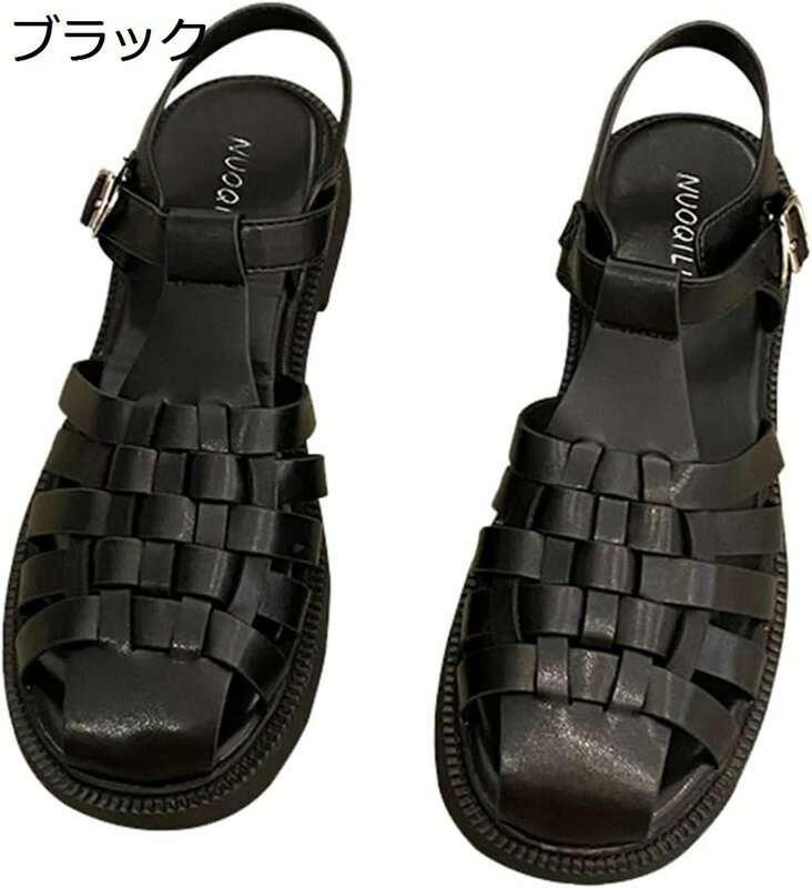 グルカサンダル フラット つま先あり レディース ストラップサンダル ベルト 編み込み レディース メッシュ 歩きやすい 滑り止め バックル 春夏用 透かし彫り...